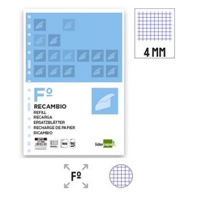 Liderpapel Recarga de papel 60 g Papel Quadriculado 4 mm (16 Furos Perfurados)