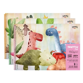 Bloco de Desenho A4+ 150 g Nokers Kids Dino – Pack de 3 Unidades