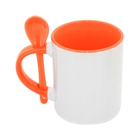 Caneca para Sublimação Redonda com Colher 350 ml (Laranja)