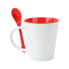 Caneca Cerâmica com Colher 330ml (Vermelha)