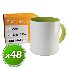 PixColor Caneca de Sublimação Verde Claro - Qualidade Premium AAA (Pacote 48)