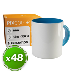 PixColor Caneca de Sublimação Azul Claro - Qualidade Premium AAA (Pacote 48)