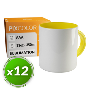 PixColor Caneca de Sublimação Amarela - Qualidade Premium AAA (Pacote 12)