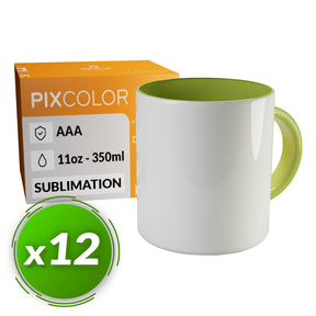 PixColor Caneca de Sublimação Verde Claro - Qualidade Premium AAA (Pacote 12)