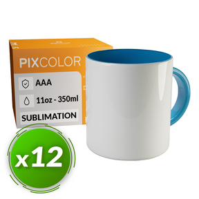 PixColor Caneca de Sublimação Azul Claro - Qualidade Premium AAA (Pacote 12)
