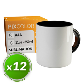 PixColor Caneca de Sublimação Preto - Qualidade Premium AAA (Pacote 12)