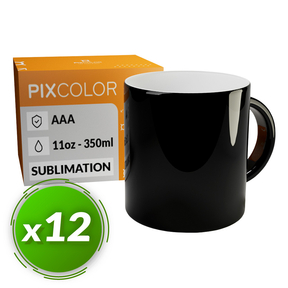 PixColor Caneca de Sublimação Mágica  - Qualidade Premium AAA (Pacote 12) (Preto)