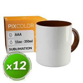 PixColor Caneca de Sublimação Castanho - Qualidade Premium AAA (Pacote 12)