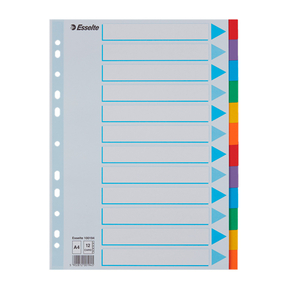 Divisores de cartão Esselte A4 com índice (12 separadores)